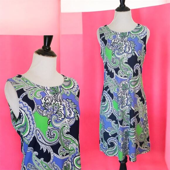 Judy Connally Sleeveless Shift Dress Blue Paisley Print Sz Womens Small Beachy - Picture 1 of 10